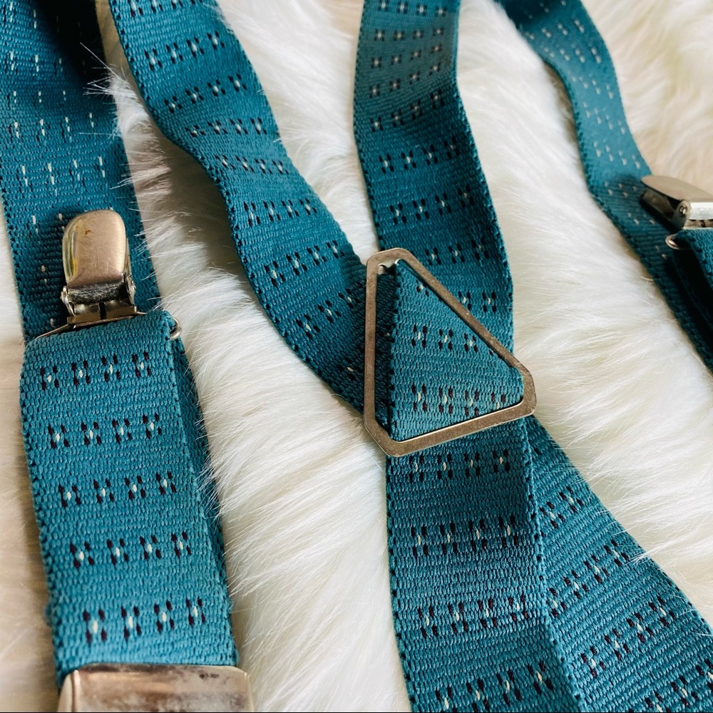 Vintage Retro Adjustable Green Pattern Mens Metal Clasp Suspenders Size 47